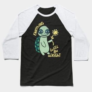 Everything Will Be Alright Turtle Holding Flower Baseball T-Shirt